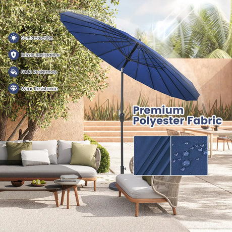 9 Feet Round Patio Umbrella with 18 Fiberglass Ribs-Navy