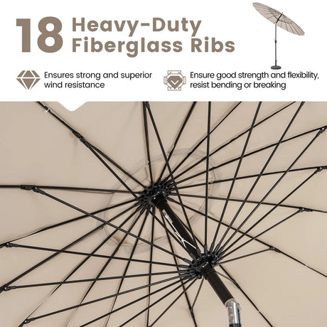 260 cm Round Patio Umbrella with 18 Fiberglass Ribs-Tan