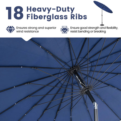 9 Feet Round Patio Umbrella with 18 Fiberglass Ribs-Navy