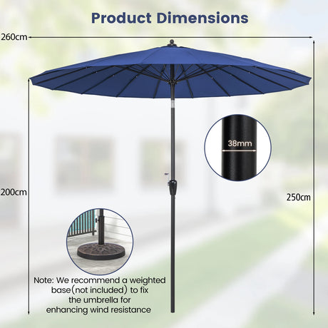 9 Feet Round Patio Umbrella with 18 Fiberglass Ribs-Navy