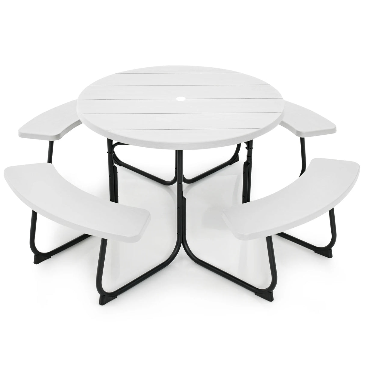 8-person 43" Outdoor Round Picnic Table Set with Umbrella Hole-White
