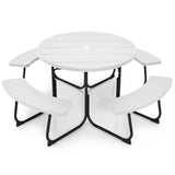8-person 43" Outdoor Round Picnic Table Set with Umbrella Hole-White
