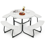 8-person 43" Outdoor Round Picnic Table Set with Umbrella Hole-White