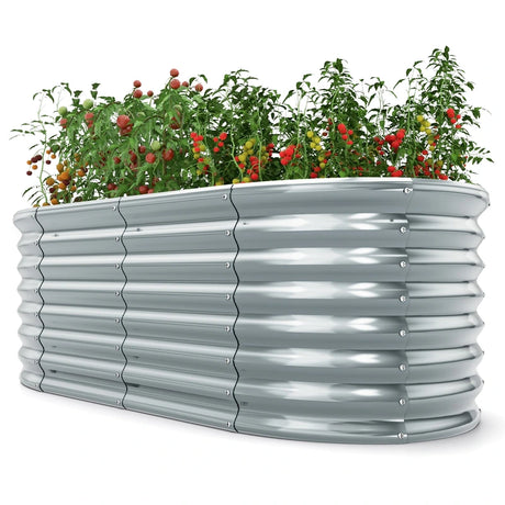 5 x 3 x 2 Feet Metal Oval Raised Garden Bed with Open Bottom Design-Gray