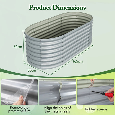 5 x 3 x 2 Feet Metal Oval Raised Garden Bed with Open Bottom Design-Gray