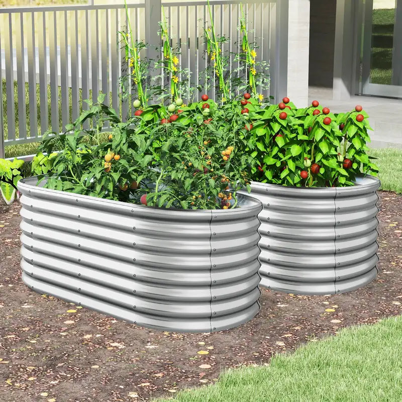 165 x 80 x 60 cm Elevated Garden Planter Round Raised Garden Bed-Silver