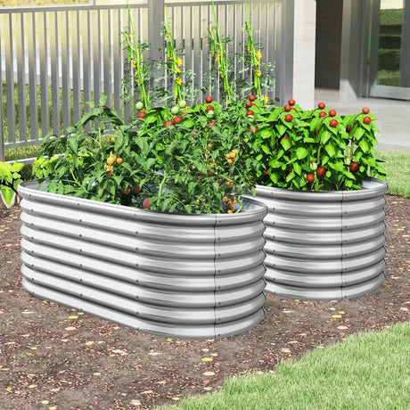 165 x 80 x 60 cm Elevated Garden Planter Round Raised Garden Bed-Silver