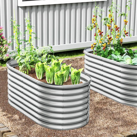 165 x 80 x 60 cm Elevated Garden Planter Round Raised Garden Bed-Silver