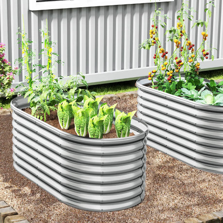 165 x 80 x 60 cm Elevated Garden Planter Round Raised Garden Bed-Silver