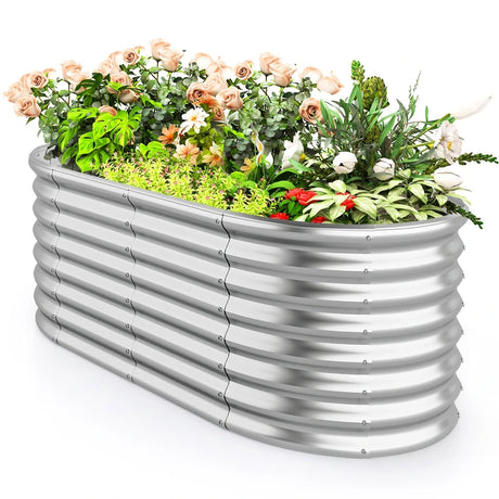 165 x 80 x 60 cm Elevated Garden Planter Round Raised Garden Bed-Silver