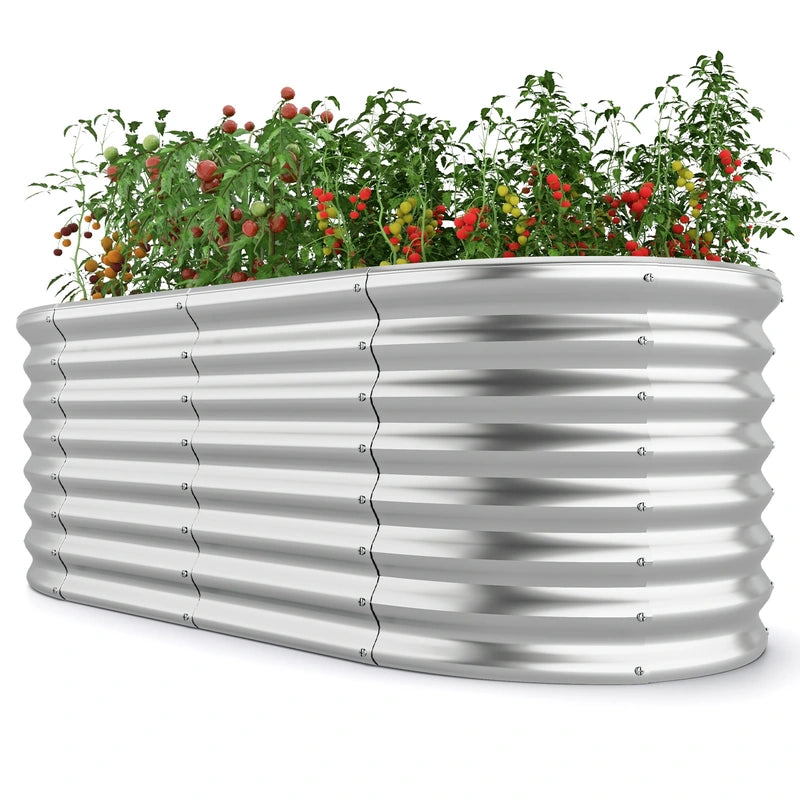 165 x 80 x 60 cm Elevated Garden Planter Round Raised Garden Bed-Silver