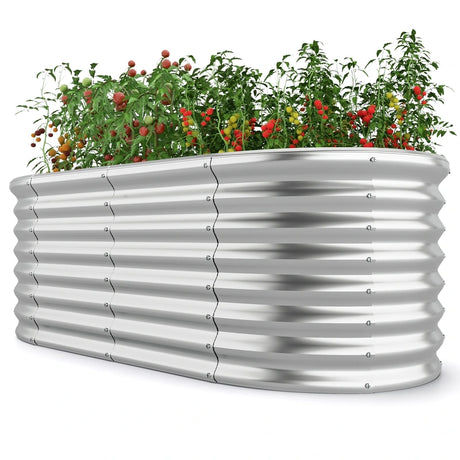 165 x 80 x 60 cm Elevated Garden Planter Round Raised Garden Bed-Silver