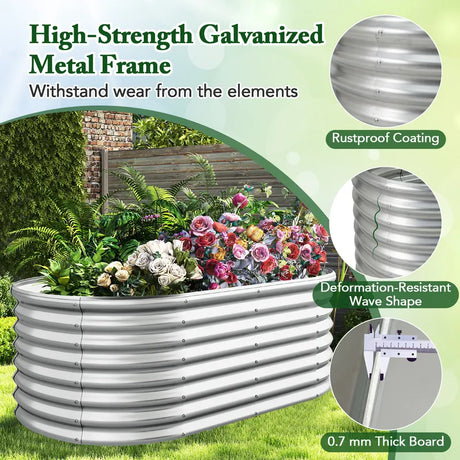 165 x 80 x 60 cm Elevated Garden Planter Round Raised Garden Bed-Silver