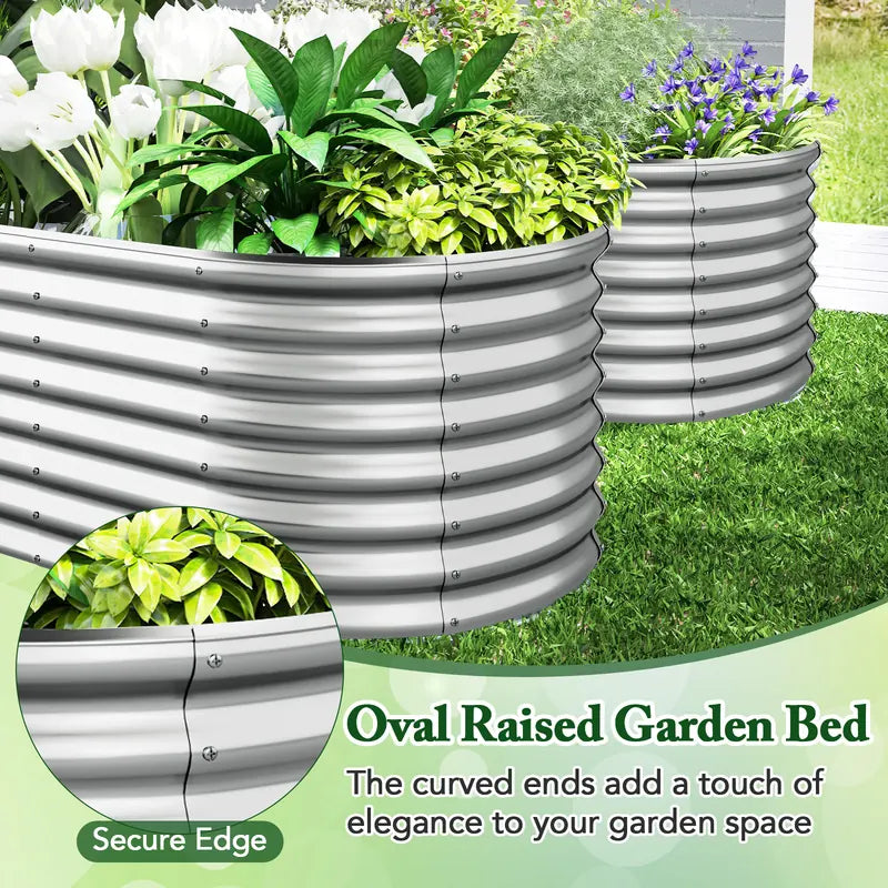 165 x 80 x 60 cm Elevated Garden Planter Round Raised Garden Bed-Silver