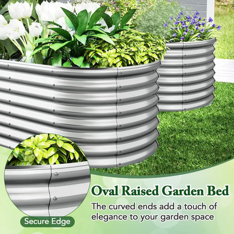165 x 80 x 60 cm Elevated Garden Planter Round Raised Garden Bed-Silver