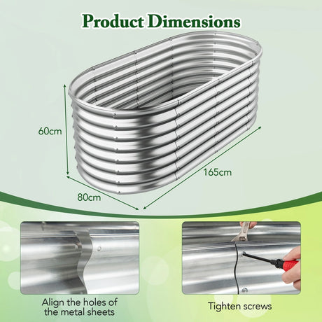 165 x 80 x 60 cm Elevated Garden Planter Round Raised Garden Bed-Silver