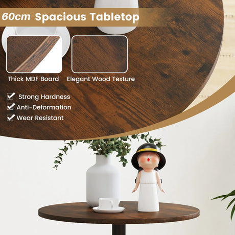 Round Top Pub and Bar Table with MDF Top and Base-2 Pieces-Rustic Brown