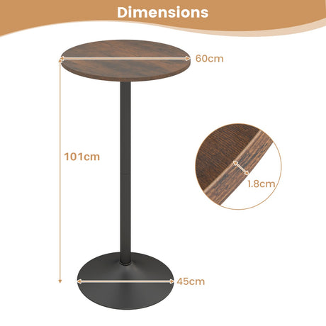 Round Top Pub and Bar Table with MDF Top and Base-2 Pieces-Rustic Brown