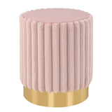 Upholstered Footrest Stool with Decorative Vertical Tufting and Heavy-duty Metal Base-Pink