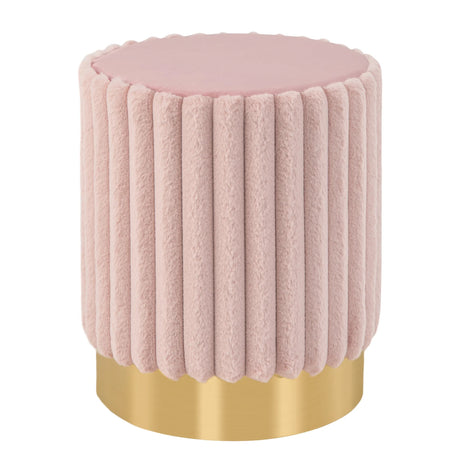Upholstered Footrest Stool with Decorative Vertical Tufting and Heavy-duty Metal Base-Pink