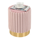 Upholstered Footrest Stool with Decorative Vertical Tufting and Heavy-duty Metal Base-Pink