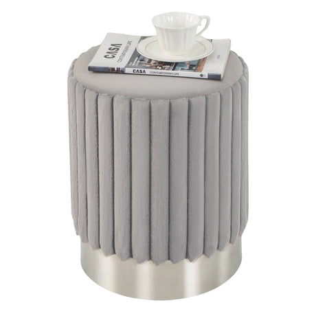 Upholstered Footrest Stool with Decorative Vertical Tufting and Heavy-duty Metal Base-Grey