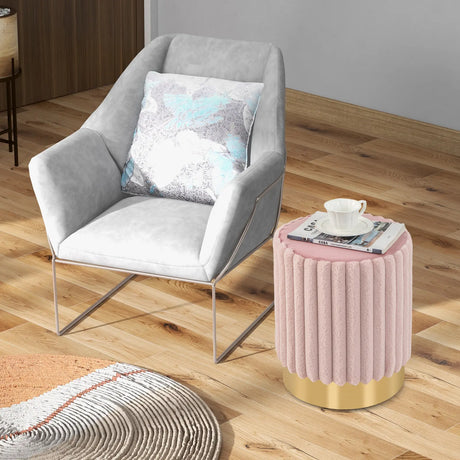 Upholstered Footrest Stool with Decorative Vertical Tufting and Heavy-duty Metal Base-Pink