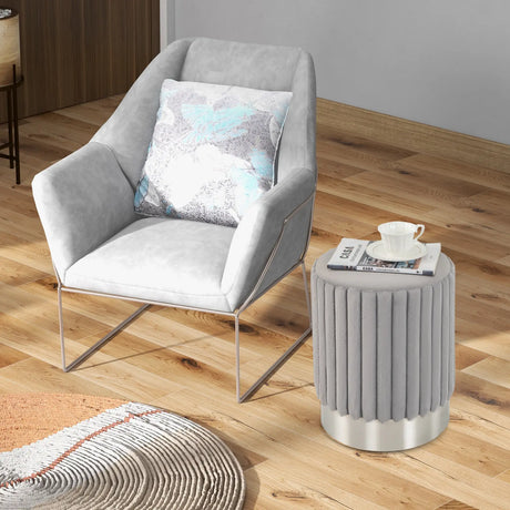 Upholstered Footrest Stool with Decorative Vertical Tufting and Heavy-duty Metal Base-Grey