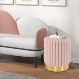 Upholstered Footrest Stool with Decorative Vertical Tufting and Heavy-duty Metal Base-Pink