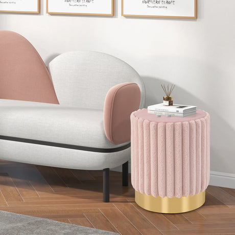 Upholstered Footrest Stool with Decorative Vertical Tufting and Heavy-duty Metal Base-Pink