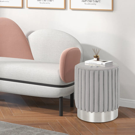 Upholstered Footrest Stool with Decorative Vertical Tufting and Heavy-duty Metal Base-Grey