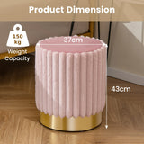 Upholstered Footrest Stool with Decorative Vertical Tufting and Heavy-duty Metal Base-Pink