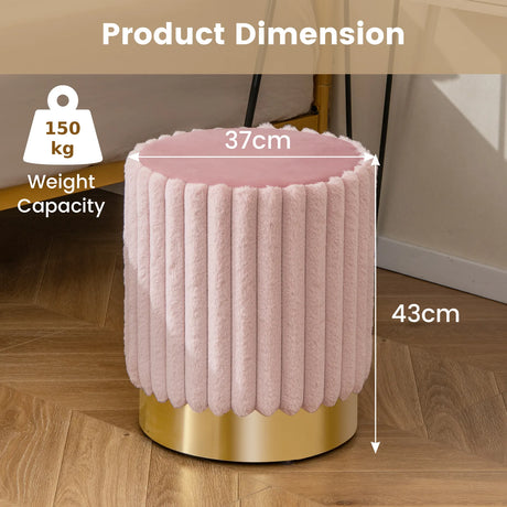 Upholstered Footrest Stool with Decorative Vertical Tufting and Heavy-duty Metal Base-Pink