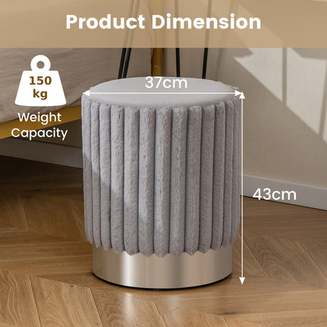 Upholstered Footrest Stool with Decorative Vertical Tufting and Heavy-duty Metal Base-Grey