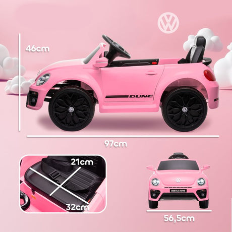 AIYAPLAY Volkswagen Beetle Licensed 12V Ride on Car w/ Remote Control, Suspension Wheels, Soft Start, Lights, Music, Pink