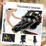 PawHut Dog Pram, Pet Stroller with Reflective Strips, Foldable Cat Stroller with 360 Swivel Wheels, Black