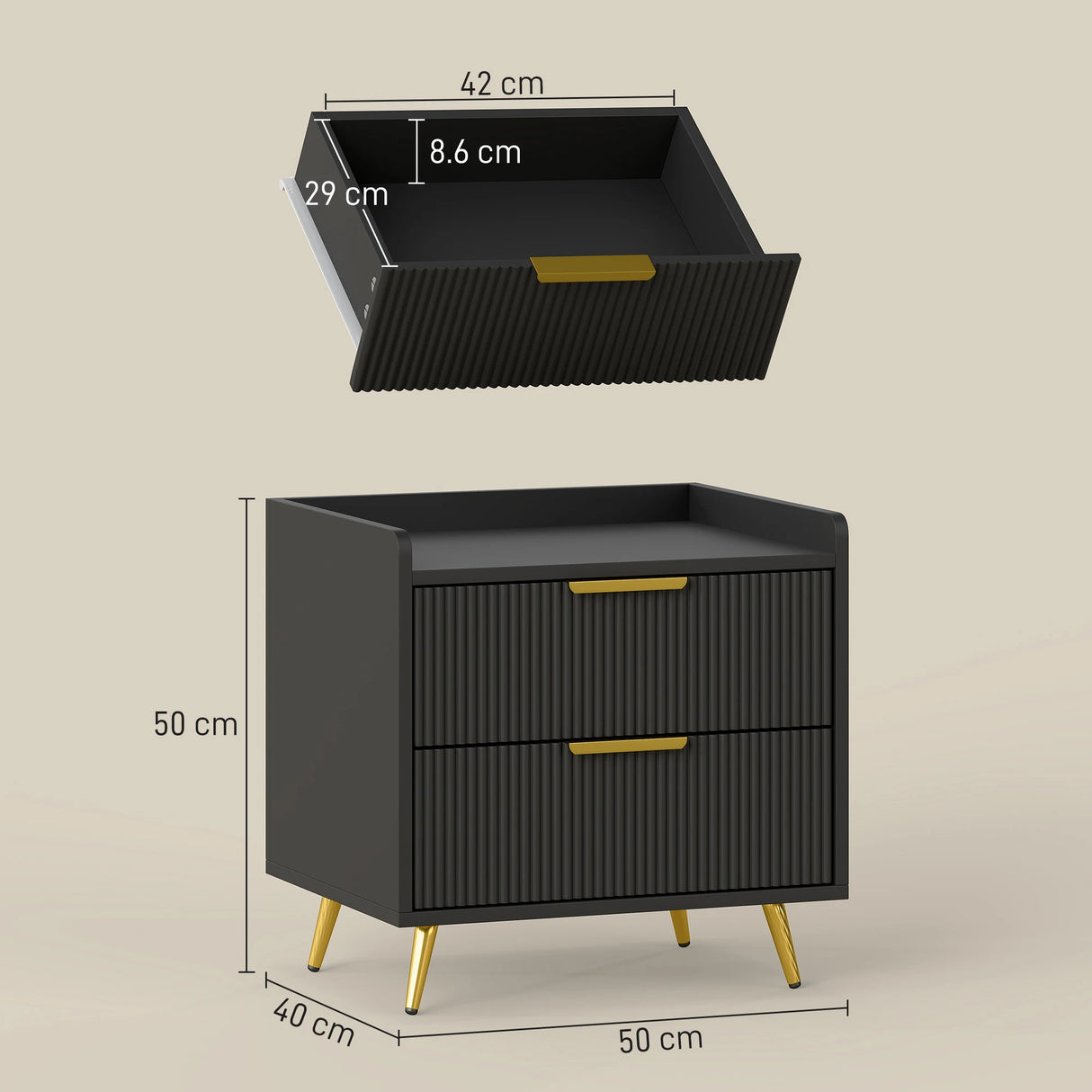 HOMCOM Elegant Two-Drawer Bedside Table - Black