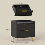 HOMCOM Elegant Two-Drawer Bedside Table - Black