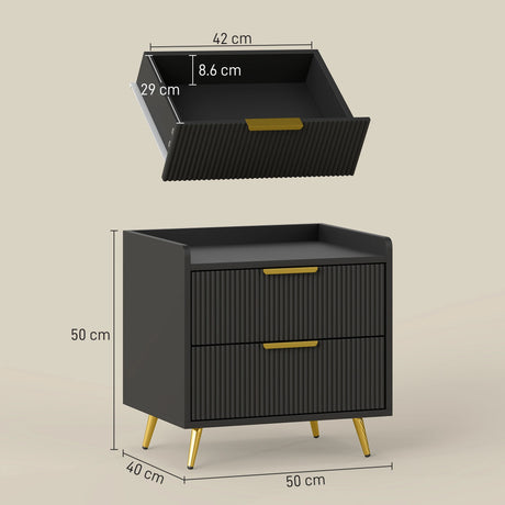 HOMCOM Elegant Two-Drawer Bedside Table - Black