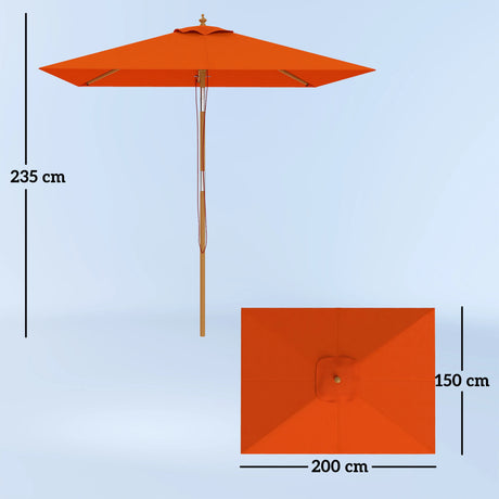 Outsunny 2m Tilting Wooden Pole Parasol - Orange