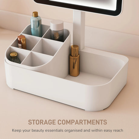 HOMCOM Makeup Mirror with Lights, Rechargeable Vanity Mirror w/ Touch Screen, 2 Lighting Modes and 180 Rotation, White