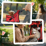 PawHut Pet Stroller for Small Miniature Dogs Cats Foldable Travel Carriage with Wheels Zipper Entry Cup Holder Storage Basket Red