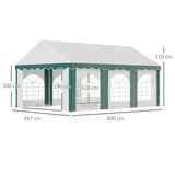 Outsunny 6 x 4m Garden Gazebo with Sides, Galvanised Marquee Party Tent with Six Windows and Double Doors, for Parties, Wedding and Events