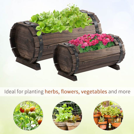 Outsunny 2PCs 56L Wooden Planter Box Flower Plant Pot Outdoor Flower Beds Plant Box with Solid Wood Carbonized Colour