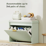 HOMCOM Elegant Six Shoe Bench, with Top Seat - Green