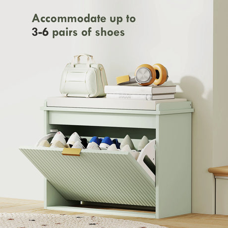 HOMCOM Elegant Six Shoe Bench, with Top Seat - Green