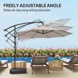 Outsunny 3(m) Garden Cantilever Parasol with Fillable Base up to 90kg, Wind Protection Strap, Cover, Round Banana Hanging Umbrella with Crank Handle and Tilt, UPF50+ Patio Umbrella, Cream