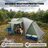 Outsunny Family Camping Tent 3000mm Waterproof Windproof Tunnel Tent 8-12 Person Two Bedrooms Green