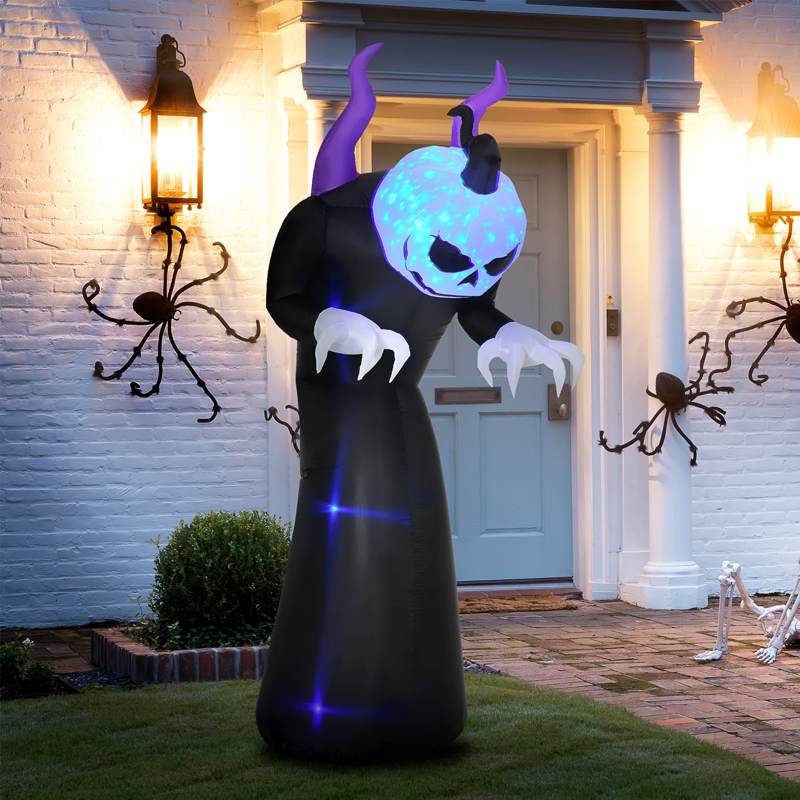 Outsunny 7ft Inflatable Halloween Ghost with Horns, Blow-Up Outdoor LED Display with Flame Effect for Garden, Lawn, Party, Holiday