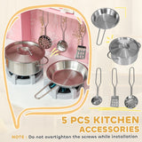 AIYAPLAY Play Kitchen, Kids Kitchen Set with Lights and Sounds, Double Stoves, Ice Maker, Chalkboard for 3+ Years, Pink
